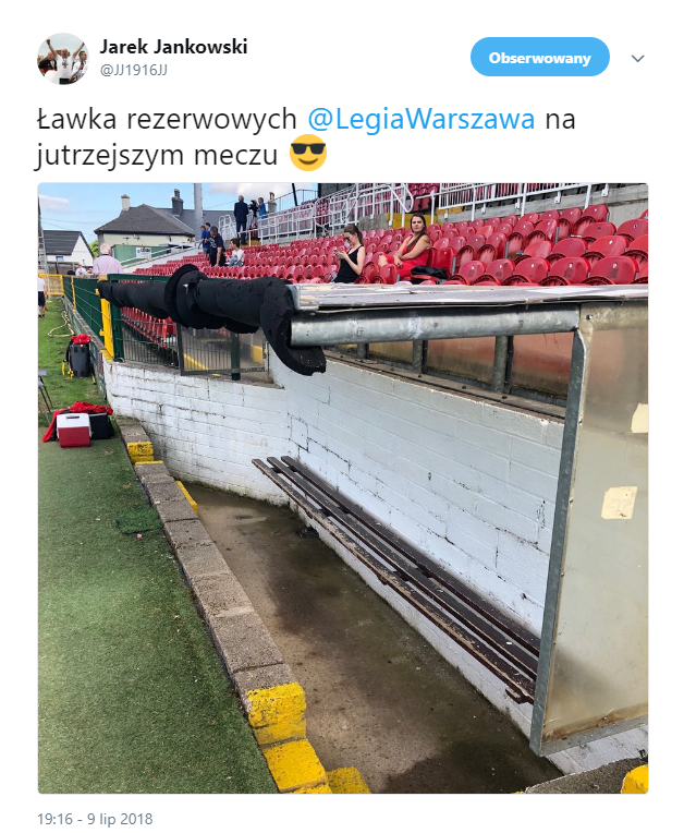 Ławka rezerwowych dla piłkarzy Legii na jutrzejszy mecz z Cork City xD